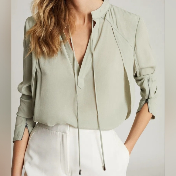 Reiss Tops - REISS | $185 Frances Zip Cuff Silk Blend Blouse